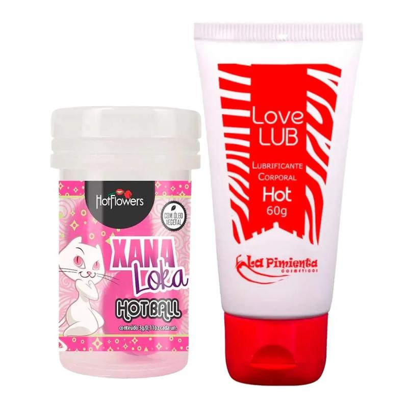 Kit Erótico com Hot Ball Xana Loka e Love Lub Hot Lubrificante Corporal